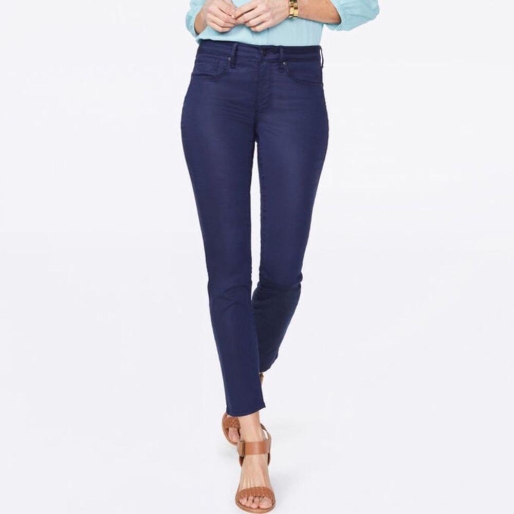 NWT $129 NYDJ deep peacock Sheri slim Sateen pant 2